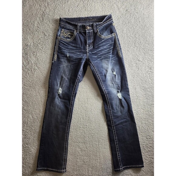 Lamasini Jeans Mens 30x30 Measure 28x32 Blue Denim Distressed Embellished Grunge - Picture 2 of 13